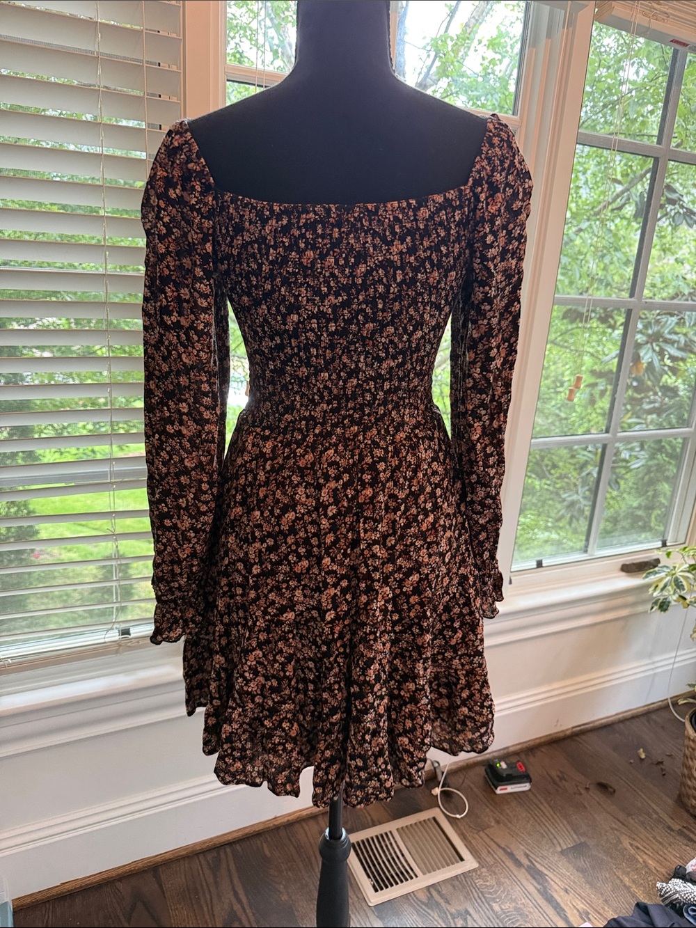 Altar'd State Black Mini Dress with Pink Floral Print - Picture 2 of 3